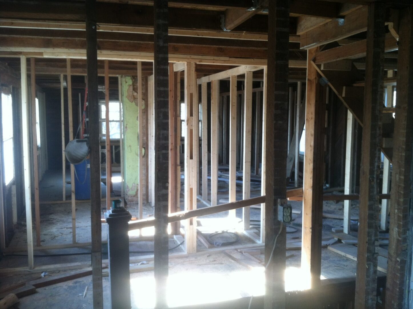Wooden support beams of a home construction in progress
