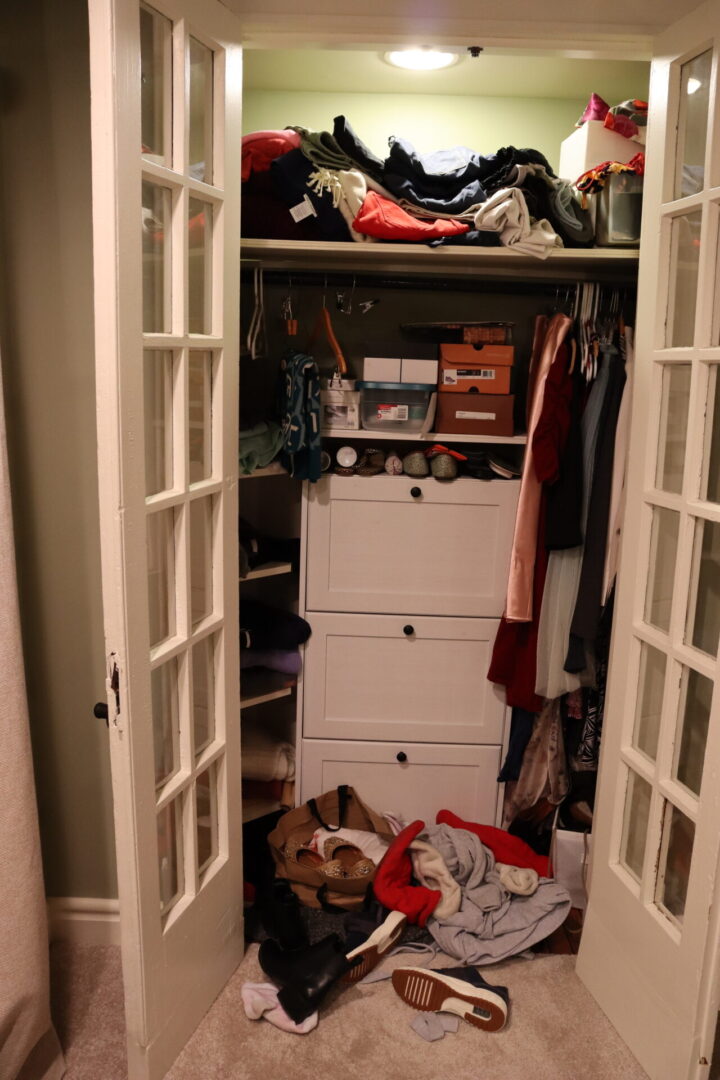 Disorganized closet cabinet